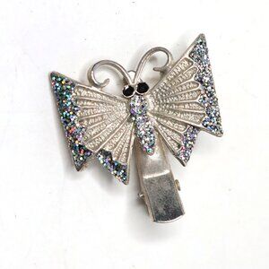 Mini Y2K Butterfly Alligator Clip Silver Tone Glitter Metallic Hair Accessory